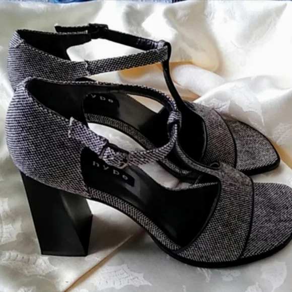 Hype Tweed Shoes Chunky Flared Heels Square Toe 7M - Picture 6 of 8